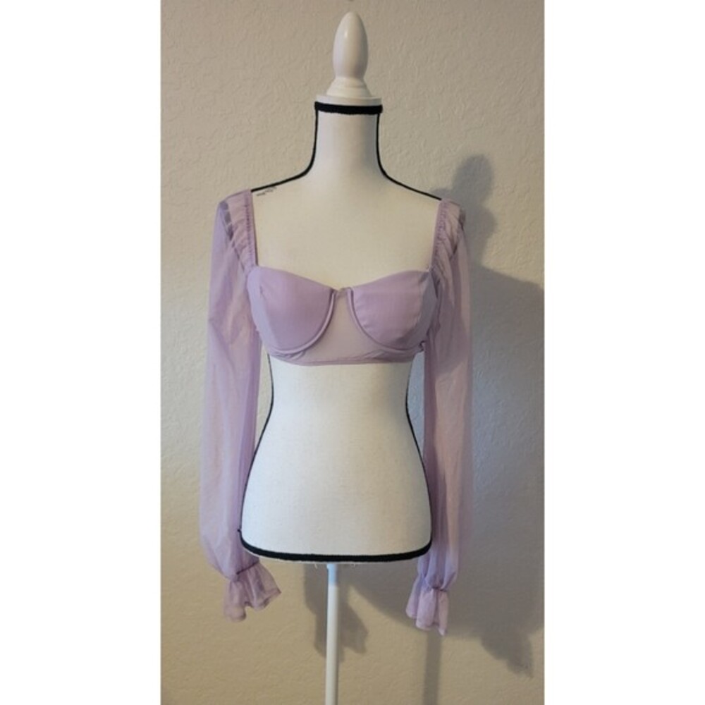 Lilac Sheer Long Sleeve Crop Top